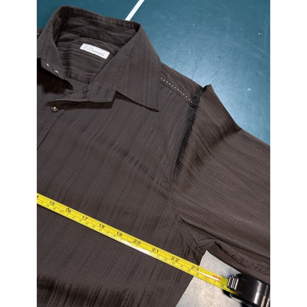 7 Diamonds Button Up Shirt Men XL Brown Striped Y2K Affliction Style Punk Grunge - Picture 9 of 10